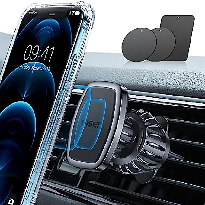 Magnetic Phone Holder for Car, [Easily Install] LISEN Car Phone Holder Mount [6 Strong Magnets] Cell Phone Holder for Car [Case Friendly] iPhone Car Holder Compatible with All Smartphones &amp; Tablet