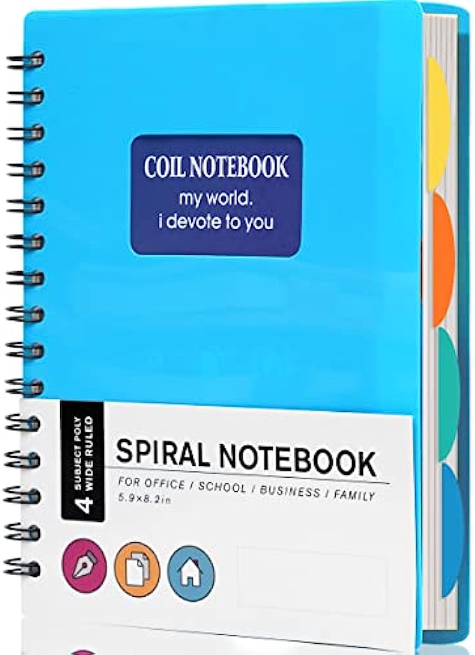 5 Subject Spiral Notebook with Dividers Wide Ruled 6.3"x 8.3" Hardcover Spiral Notebooks for Work Notebook with Tabs A5 Lined Notebook for College Students Writing Journal School Office Supp