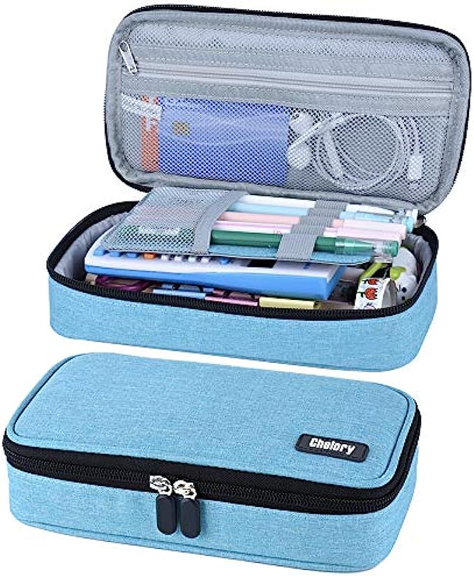 Chelory Pencil Case Big Capacity Pencil Bag Canvas Pen Case Pouch Pencil Marker Holder Desk Organizer Makeup Bag with Large Storage for Boys Girls College Students School &amp; Office Supplies, Light 