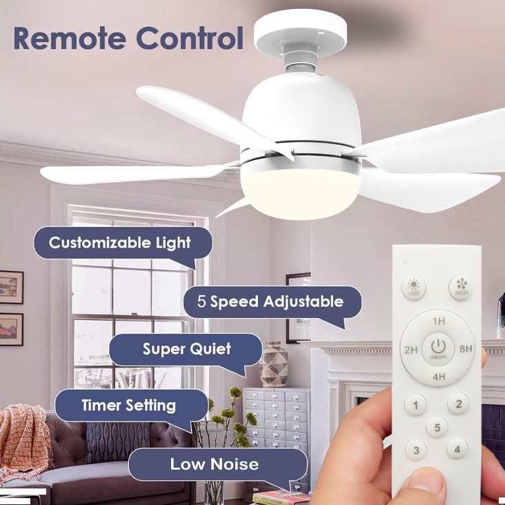 【SG Seller】Remote Control E27 Fanco Ceiling Fan With Light Small Ceiling Fan Electric Fan Led Lamp